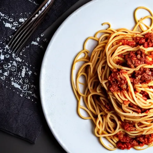 Prompt: an ouroboros atop a plate of spaghetti