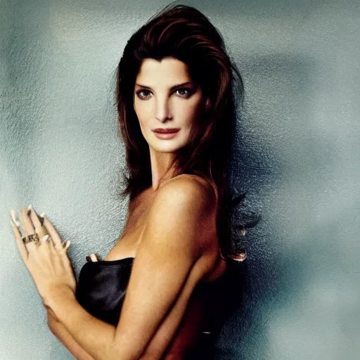 Prompt: a portrait photography of a mix of stephanie seymour and jennifer connely, by annie leibowitz