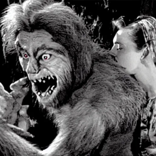 Image similar to film still of a werewolf extending his out hand in the wolf man 1 9 4 1