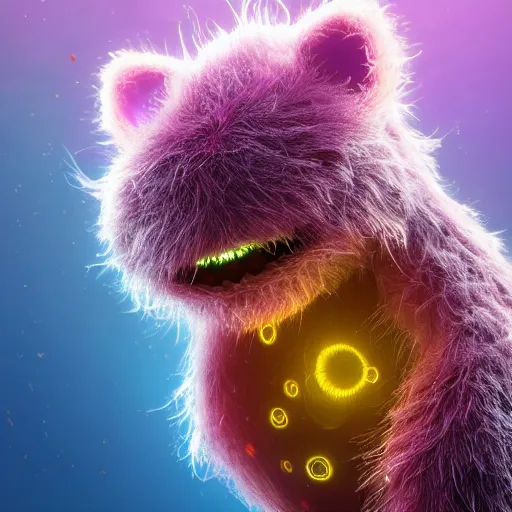 Image similar to tiny fur single - cell monster, floating, rbc, radiolaria, protophyta, micro - organisms, center, symmetric, rim light, marine microbiology, bioluminescence, electric, fur, soft, concept art, intricate details, highly detailed, colorful, photorealistic, disney pixar, octane render, iridescent, anime, 8 k