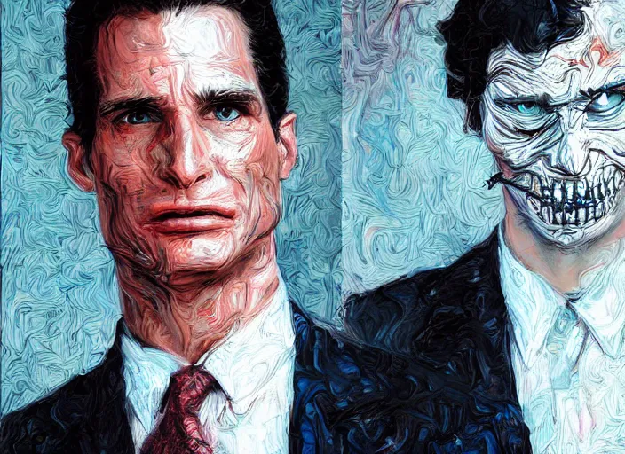 Prompt: a highly detailed terrifying portrait of patrick bateman, james gurney, james jean