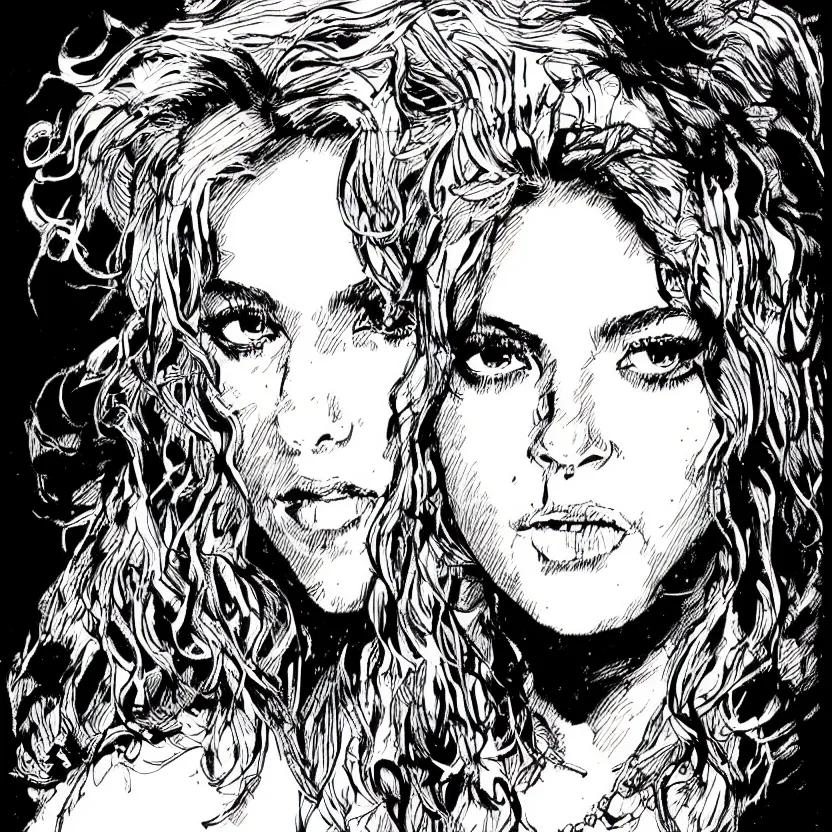 Image similar to portrait of shakira in the style of marc silvestri pen and ink drawing, high detail