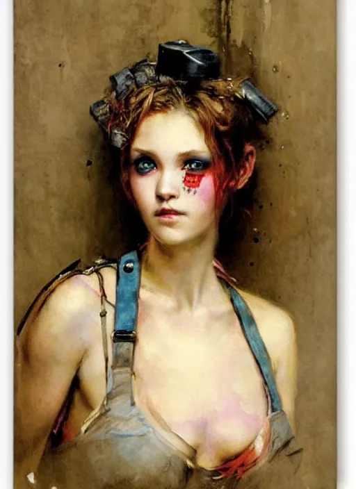 Image similar to a portrait of a pretty sewer punk young lady by adolf hiremy - hirschl