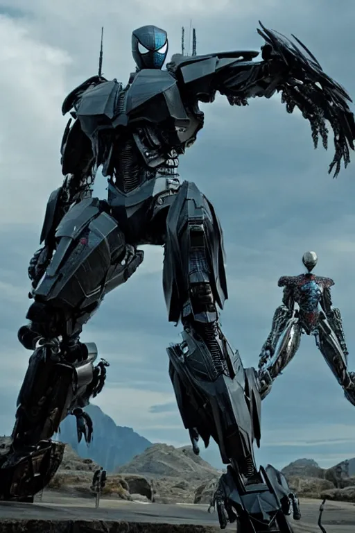 Image similar to cinematic still in westworld and pacific rim movie and ps 5 game of spiderman as machine warrior 5, intricate ornate humanoid mecha warrior,