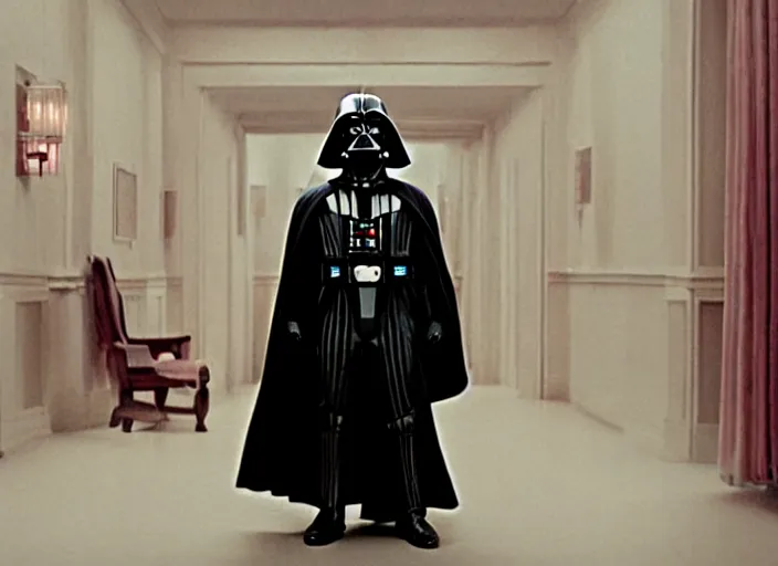 Image similar to a film still of darth vader in the grand budapest hotel ( 2 0 1 4 )