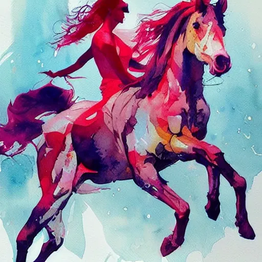 Prompt: watercolor painting by conrad roset, horses running, cgsociety, artstation