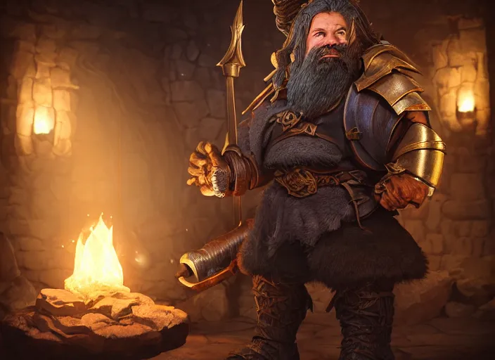 Image similar to Beautiful art portrait of a male dwarf warrior in a dark mystical dark dungeon setting, unreal 5, DAZ, hyperrealistic, octane render, dungeons and dragons, dynamic lighting