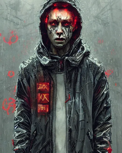 Image similar to detailed portrait, corrupt, virus, zombie, rain, cyberpunk futuristic neon, reflective puffy coat, decorated with traditional japanese ornaments by ismail inceoglu dragan bibin hans thoma greg rutkowski alexandros pyromallis nekro rene maritte illustrated, perfect face, fine details, realistic shaded, fine - face, pretty face