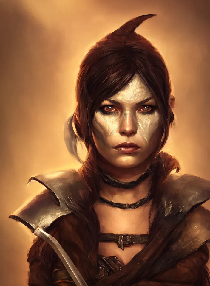 Prompt: a face portrait of a beautiful girl as a rogue from skyrim, fantasy setting, beautiful face, warm colors, soft lighting, atmospheric, cinematic, moody, in the style of diego koi, gina heyer, luiz escanuela, art by alyssa monk, hyperrealism, rule of thirds, golden ratio, oil on canvas, 8 k