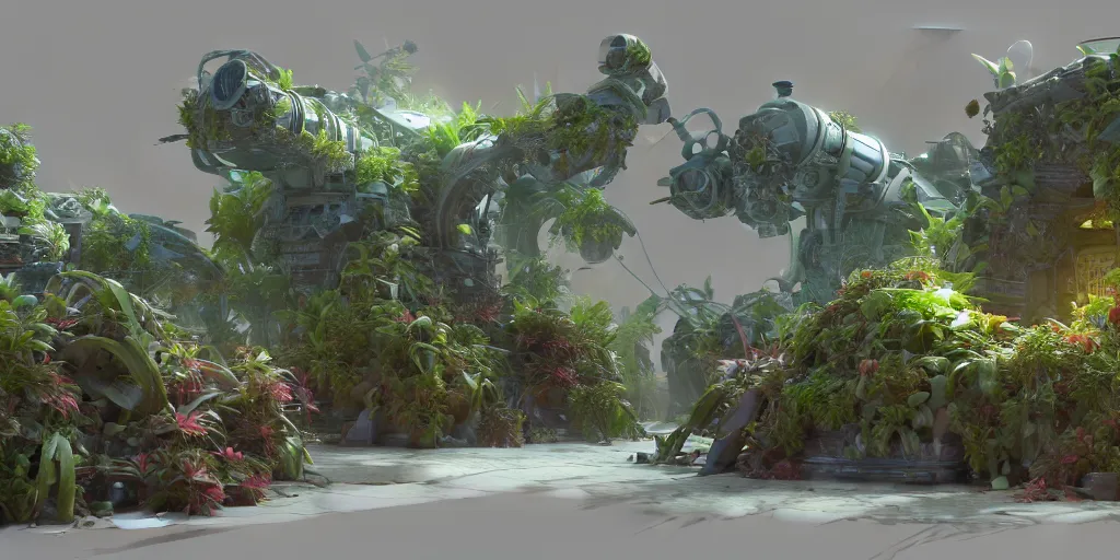 Prompt: two seats made of plants in a completely back room concept art in space octane render by jesper ejsing james jean ju