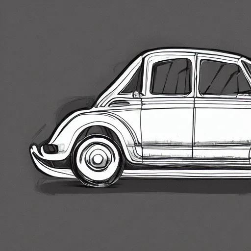 Image similar to a stylized drawing of a first generation car, very high quality