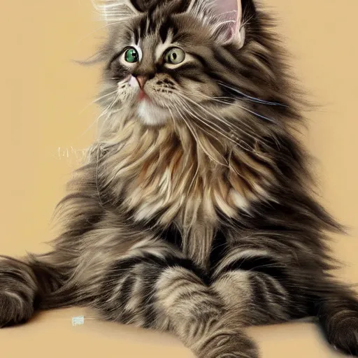 Image similar to extremely detailed portrait of a wise maine coon explaining the beauty of mathematics to its kitten. highly detailed lifelike photorealistic digital painting, artstation.