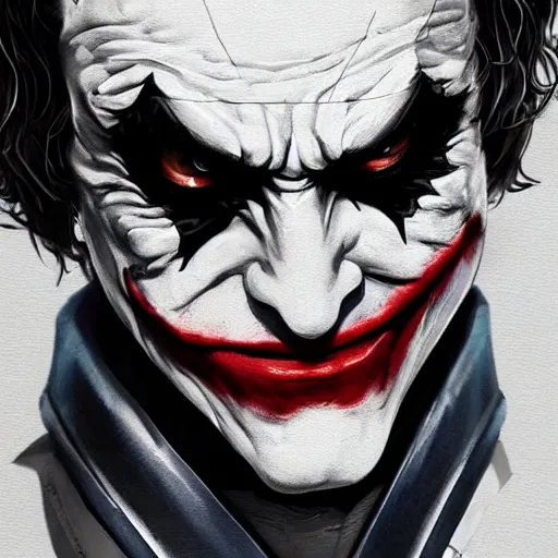 Image similar to Joker wearing armor, artstation, highly detailed, highly realistic