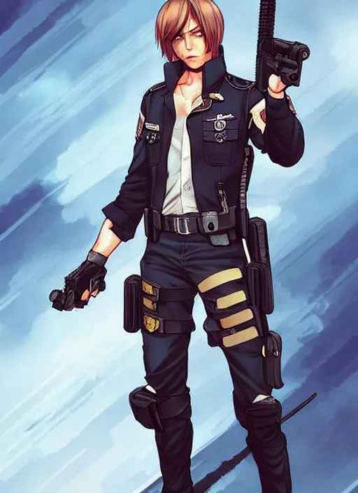 Image similar to Leon S kennedy as a Officer Bunny Character design, He has anime hair by charlie bowater, ross tran, artgerm, and makoto shinkai, detailed, inked, western comic book art