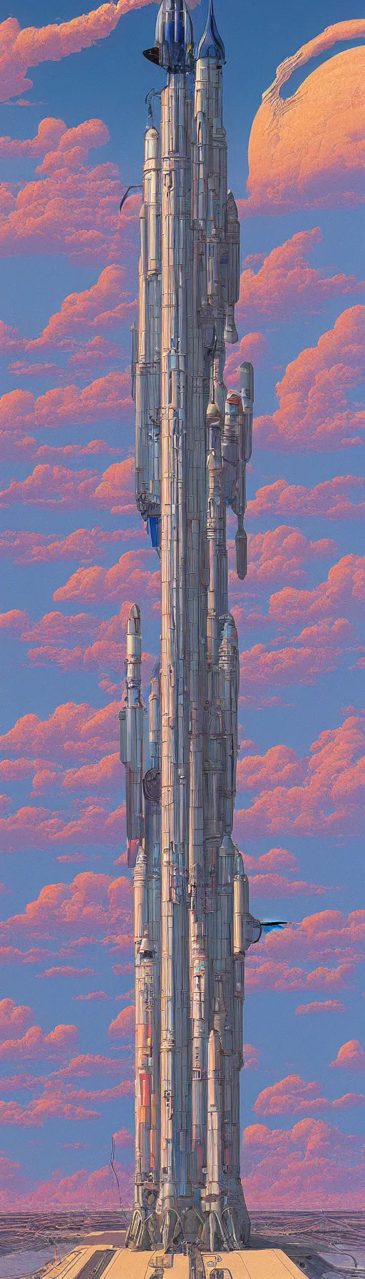 Prompt: an original jean giraud and beeple digital art masterpiece of a giant rocket