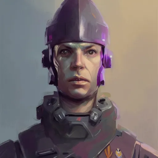 Image similar to concept art of a portrait by greg rutkowski, a soldier of the eternal empire wearing gray and purple tactical gear, star wars expanded universe, smooth, sharp focus, artstation hq.
