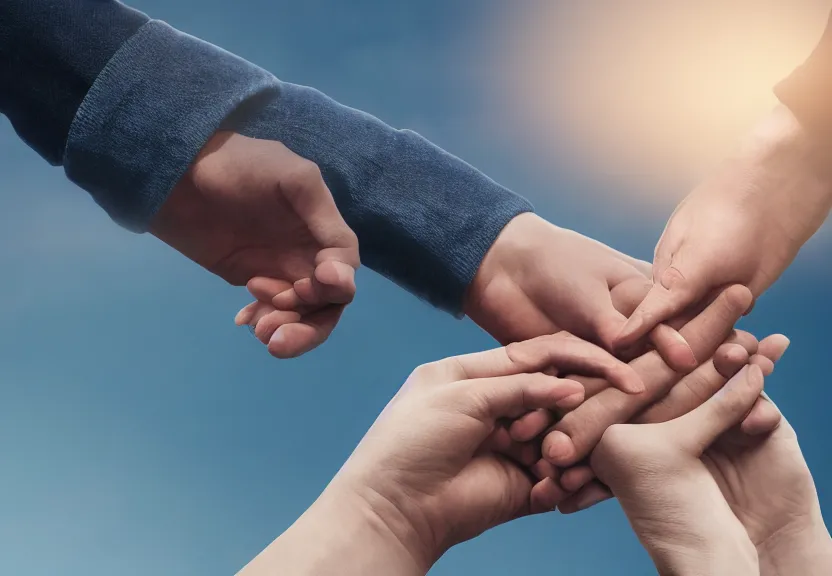 Image similar to two hands holding hands, ultra realistic, volumetric lighting, advertising photography, 8K UHD