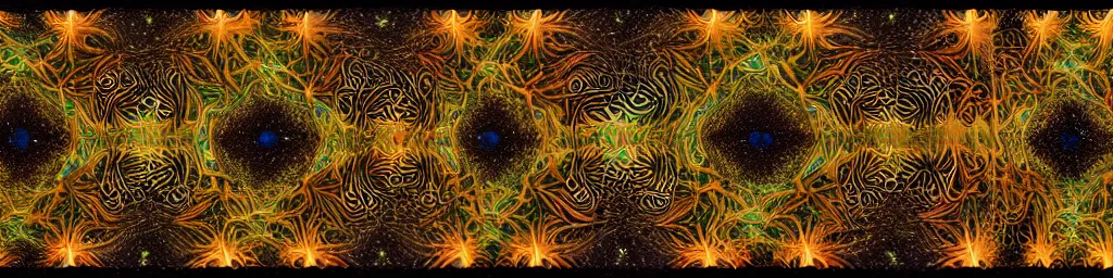 Prompt: a box of infinite fractals, static, flying in dark space, ernst haeckel style