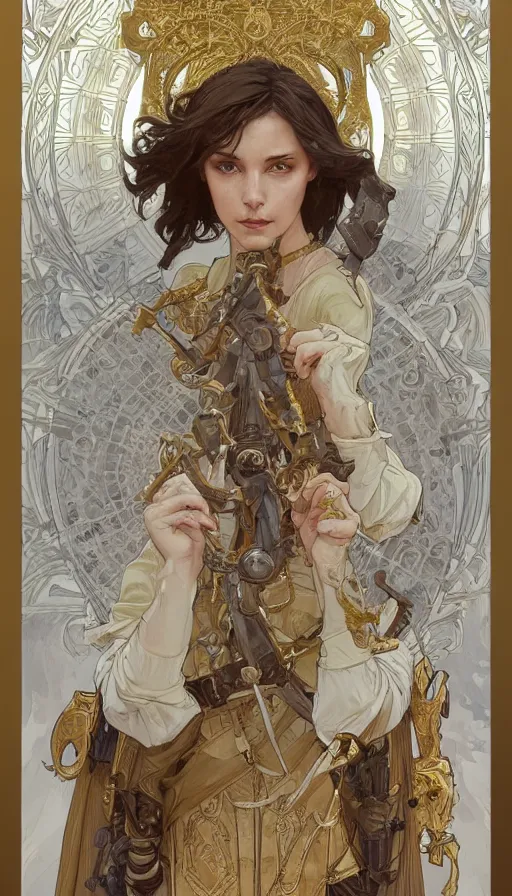 Image similar to soldiers in white armor, highly detailed, very intricate, art nouveau, gold filigree, left right symmetry, tarot concept art watercolor illustration by mandy jurgens and alphonse mucha and alena aenami, featured on artstation