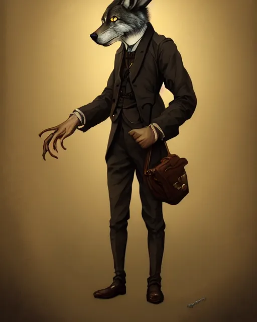 Prompt: anthropomorphic art of a detective wolf, victorian inspired clothing by artgerm, victo ngai, ryohei hase, artstation. highly detailed digital painting, smooth, global illumination, fantasy art by greg rutkowsky, karl spitzweg