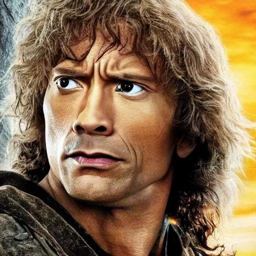 Prompt: dwayne the rock johnson as bilbo baggins, hobbit, lord of the rings, movie, photo, hyperdetailed, sharp focus,