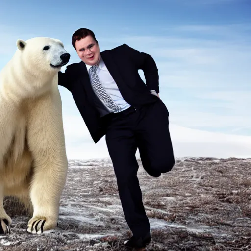 Image similar to a polar bear wearing a nice business suit, professional photoshoot