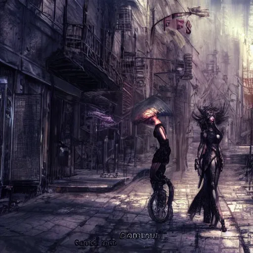 Image similar to street shooting in post apocalyptic city, by luis royo, retro fantasy, details, digital, artstation