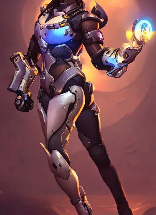 Image similar to poster!! ( overwatch ) beautiful new female character for overwatch, character concept art, action pose, full body armor, steel plating, huge weapon, super powers, athletic, long red hair, symmetry, intricate design, shiny, highly detailed, hd, dramatic lighting, art by artgerm and greg rutkowski