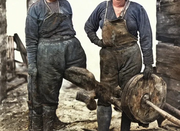 Prompt: A Very muscular coal miner woman, 90's professional color photograph.