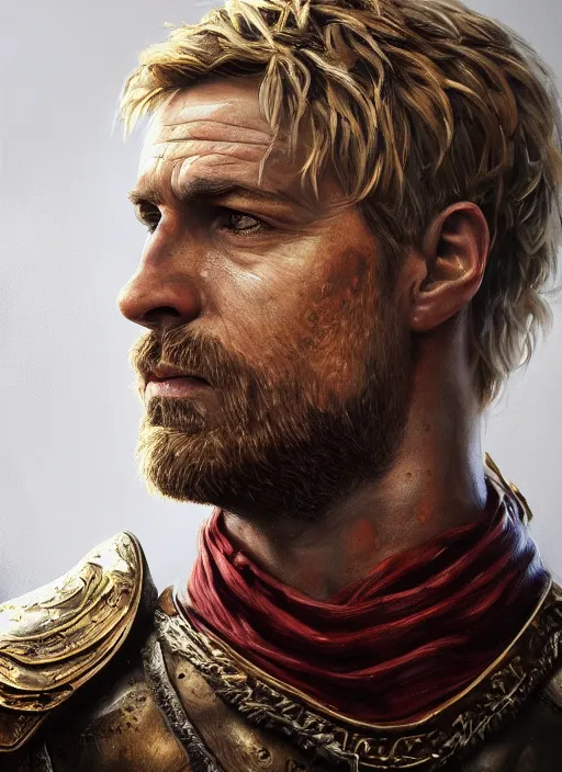 Prompt: highly detailed oil painting, masterpiece portrait warrior male lannister, fantasy character portrait, dynamic pose, above view, top lighting, realistic shaded, perfect face, 8 k realistic, hyper detailed, digital painting, artstation, concept art, hyper detailed eyes, cinematic lighting, dynamic pose, above view, perfect eyes