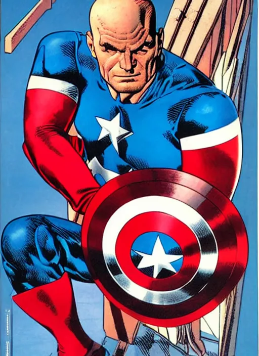 Image similar to hitman dressed as captain america. portrait by clyde caldwell and jean giraud and anton otto fischer and john philip falter and will eisner and gil elvgren