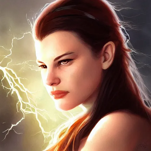 Image similar to liv tyler 2 0 - years old as the greek god of lightning, highly detailed, young, by artgerm and greg rutkowski