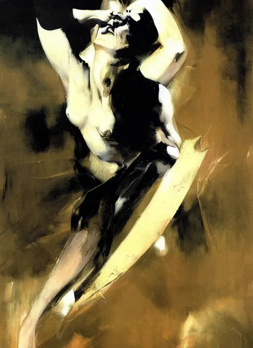 Image similar to retrora painting by phil hale, fransico goya,'action lines '!!!, graphic style, visible brushstrokes, motion blur, blurry, visible paint texture, crisp hd image