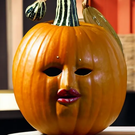 Image similar to gourd with face of amber heard hybrid intercross mix as a gourd