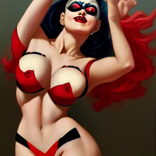 Image similar to harley quinn painted by luis ricardo falero