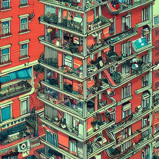 Prompt: crazy apartments, extremely detailed, sharp focus, wide view, full body shot, smooth, digital illustration, by james jean, by rossdraws, frank franzzeta, mcbess, sakimichan