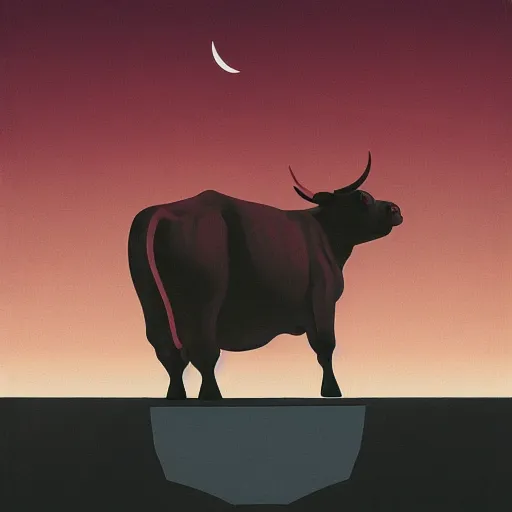 Image similar to isometric painting of a cow devouring a human, black mountains, dark atmosphere, decollage, fire, edward hopper, tristan eaton, victo ngai