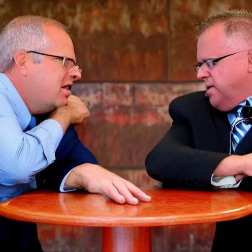 Prompt: scott morrison vs anthony albanese arm wrestle