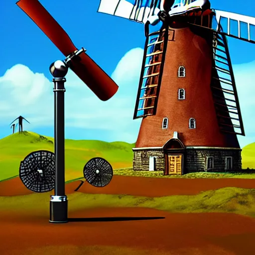 Prompt: discworld theme, linux, windmill, broken pipe, 3 d art, digital illustration, perfect lighting