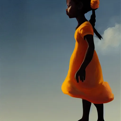 Image similar to a painting of a lantina girl by Kara Walker . details, smooth, sharp focus, illustration, realistic, cinematic, artstation, award winning, rgb , unreal engine, octane render, cinematic light, macro, depth of field, blur, red light and clouds from the back, highly detailed epic cinematic concept art CG render made in Maya, Blender and Photoshop, octane render, excellent composition, dynamic dramatic cinematic lighting, aesthetic, very inspirational, arthouse.