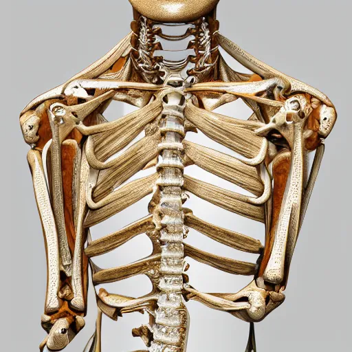 Image similar to female torso with bones made of diamonds with lightning inlaid her skin, anatomic description, gems, gold, 8k, details, studio lighting, realism, complex lights