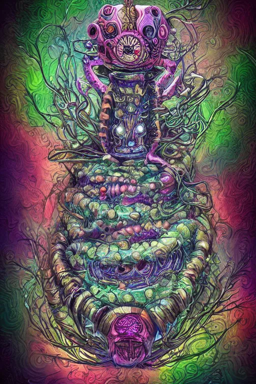 Image similar to creature sushi roots cactus elemental flush of force nature micro world fluo light deepdream a wild amazing steampunk baroque ancient alien creature, intricate detail, colorful digital painting