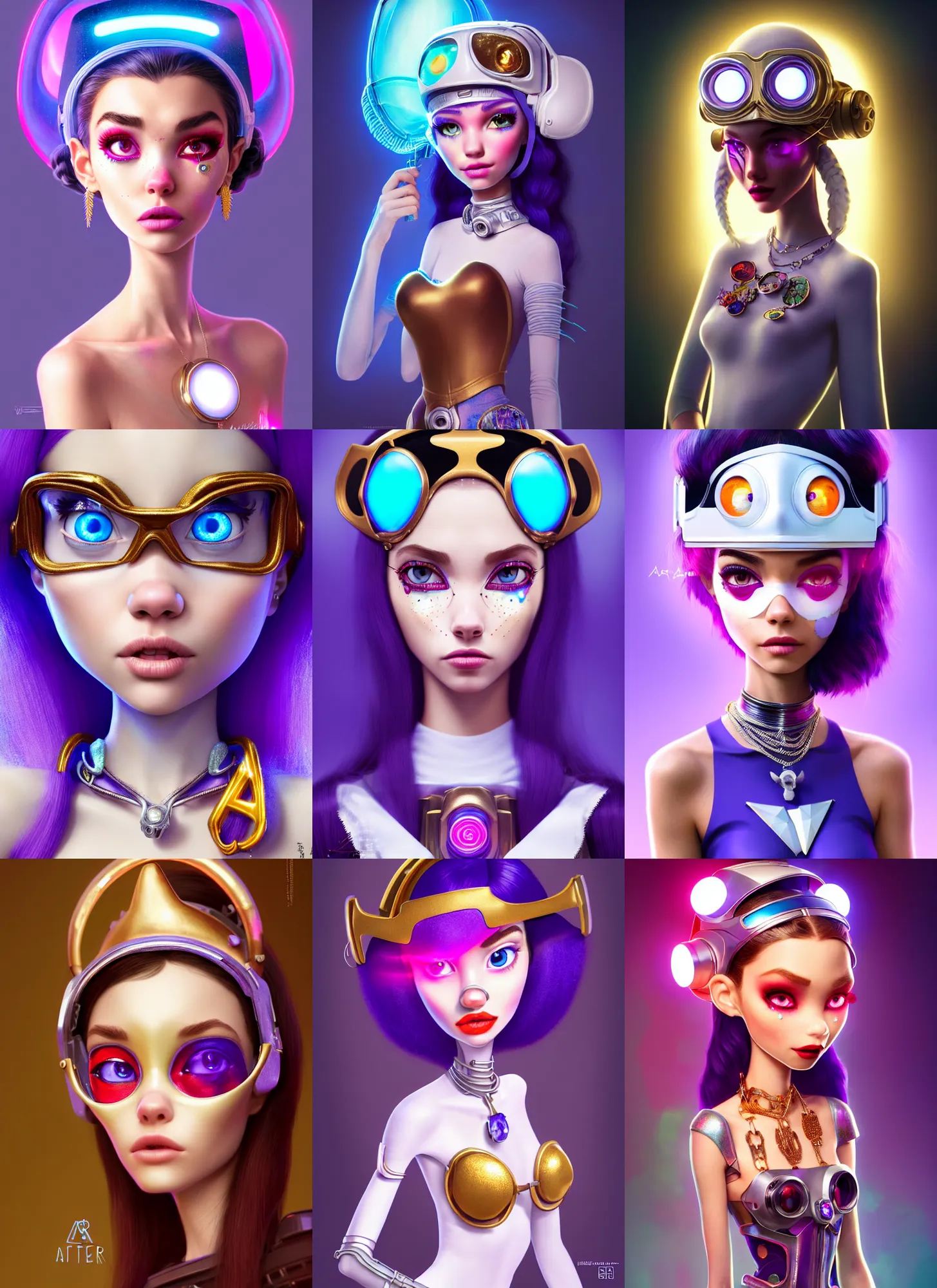 Prompt: pixar portrait 8 k photo, beautiful white avatar cowgirl clowncore madison beer cyborg woman, golden ratio jewelry candy, sci - fi, fantasy, cyberpunk, intricate, visor, elegant, highly detailed, digital painting, ever after high, octane render, artstation, concept art, smooth, sharp focus, illustration, art by artgerm, loish, wlop