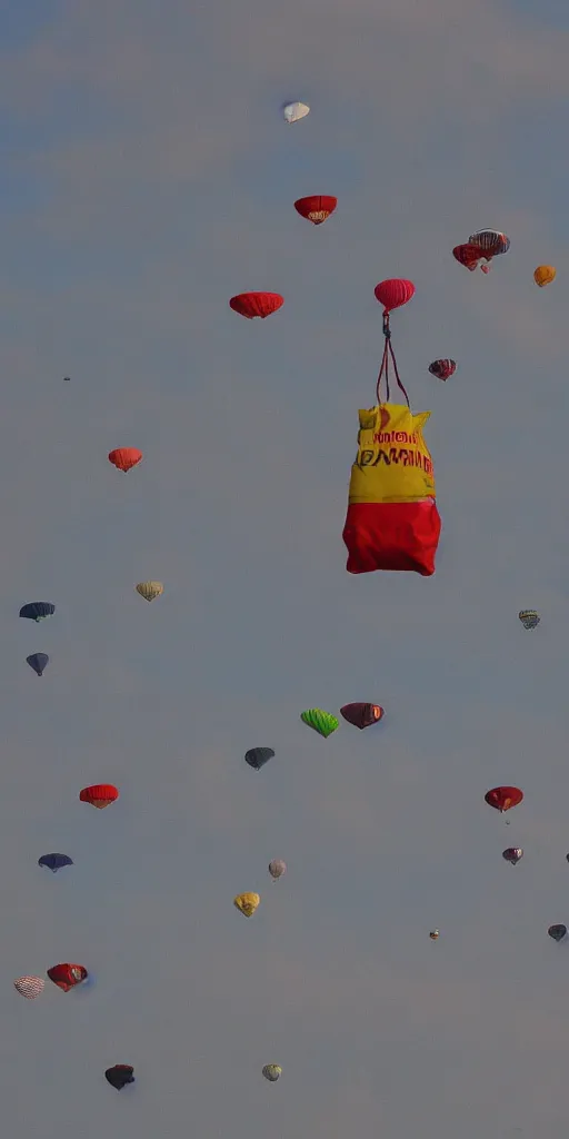 Image similar to bags dropping down at rapid speed through the sky