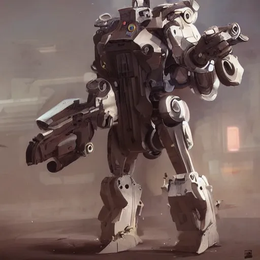 Image similar to full body shot of a mech soldier holstering his rifle, Art Station, concept art, cinematic, 8k, Pinterest, cgsociety, hyper detailed, ultra realistic, illustration, epic, high resolution, post processing, high quality, sci fi, robot, sharp, futuristic, military, Deviant Art, Trending on Artstation, art by Yi Yang artstation + StTheo + Alan Van Ryzin,