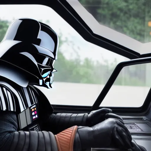 Image similar to (darth vader sits in his TIE Fighter with the window rolled down, at the taco bell drive through, getting his tacos and drink), 8K, 4K, UE5