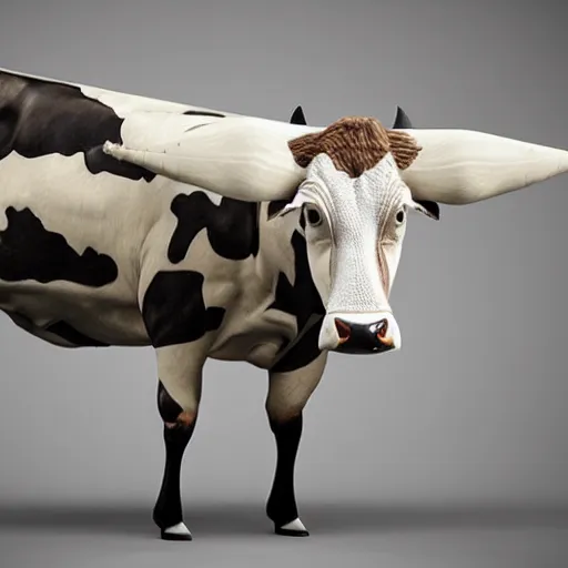 Image similar to a highly detailed ultra realistic photograph of a cow dressed in a fighter jet jumpsuit and mask