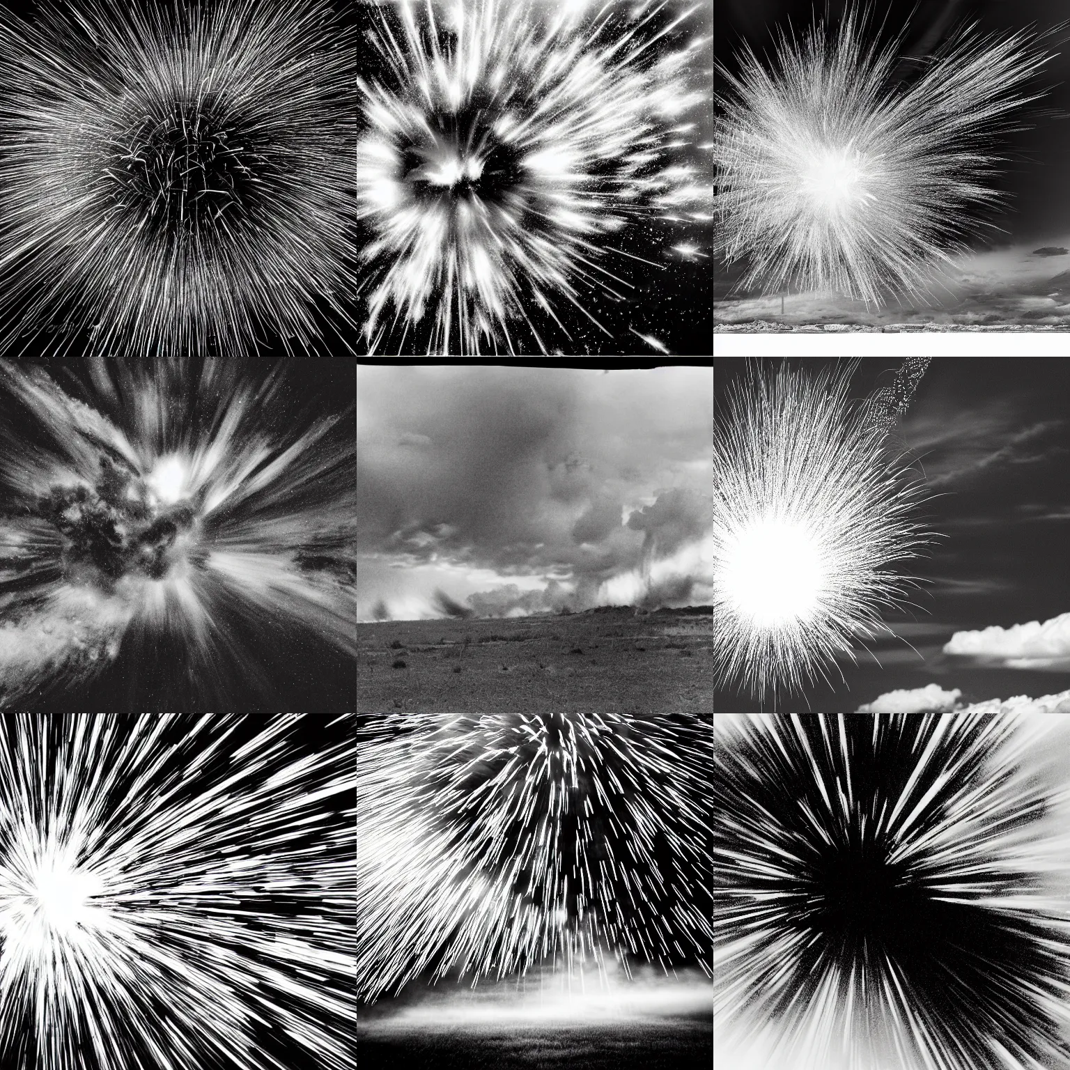 Prompt: A black and white photograph depicting an explosion of colors