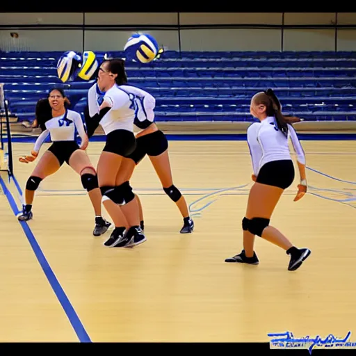 Prompt: highly detailed sports photography of a girls volleyball game