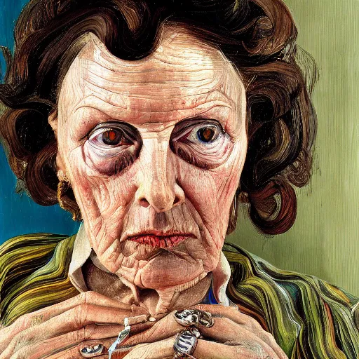 Image similar to high quality high detail painting by lucian freud, hd, portrait of dark woman witch